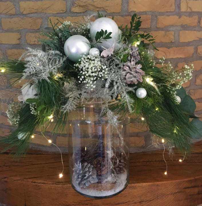Kerststuk op glas